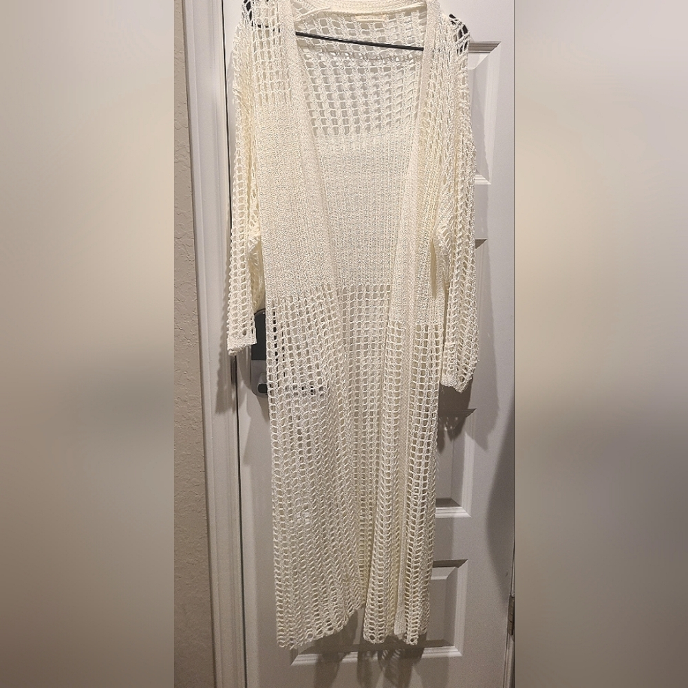 Stylish Cream Knit Crochet Cardigan